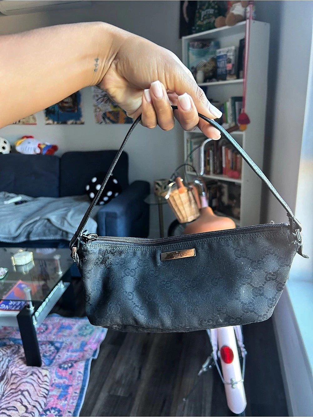 Gucci GG Canvas Mini Pochette Shoulder Bag Black Crossbody Bag